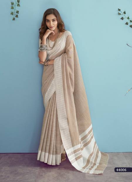 Chikoo Colour Aarzoo Lakhanwavi Silk Rajyog New Latest Soft Linen Saree Collection 44006
